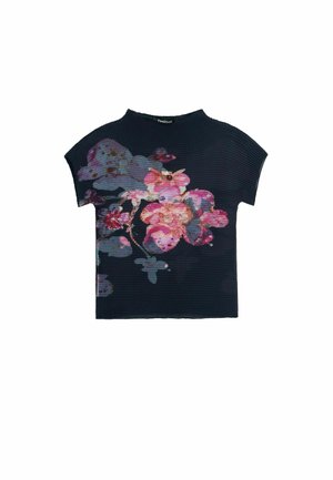 Desigual, PRINTED HIGH NECK BLOUSE - Camiseta estampada - black