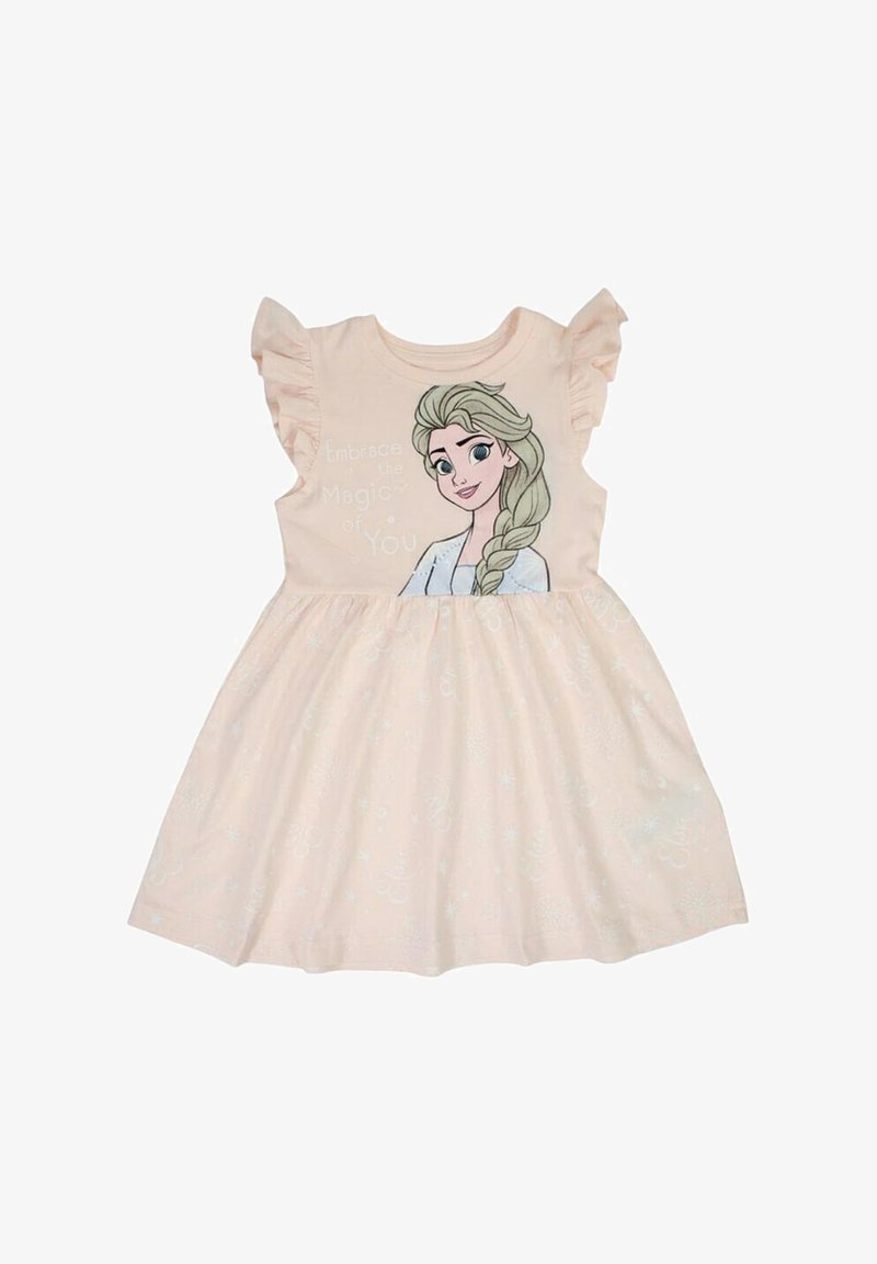 Robe rose pâle pour tout-petit avec des manches à volants, représentant une fille blonde avec une tresse et le texte "Embrasse la magie de toi."