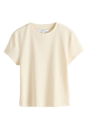 Next, REGULAR FIT - BEIGE RIBBED CROPPED BADGE DETAIL T-SHIRT . - T-shirts basic - neutral
