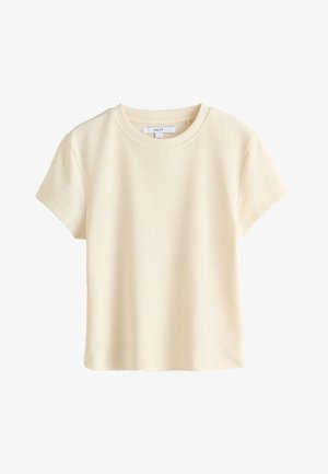 Next, REGULAR FIT - BEIGE RIBBED CROPPED BADGE DETAIL T-SHIRT . - T-shirts basic - neutral