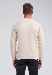 Felpa beige chiaro con maniche lunghe, polsini e orlo a costine, tessuto liscio, caratterizzata da un design semplice e senza grafiche visibili.