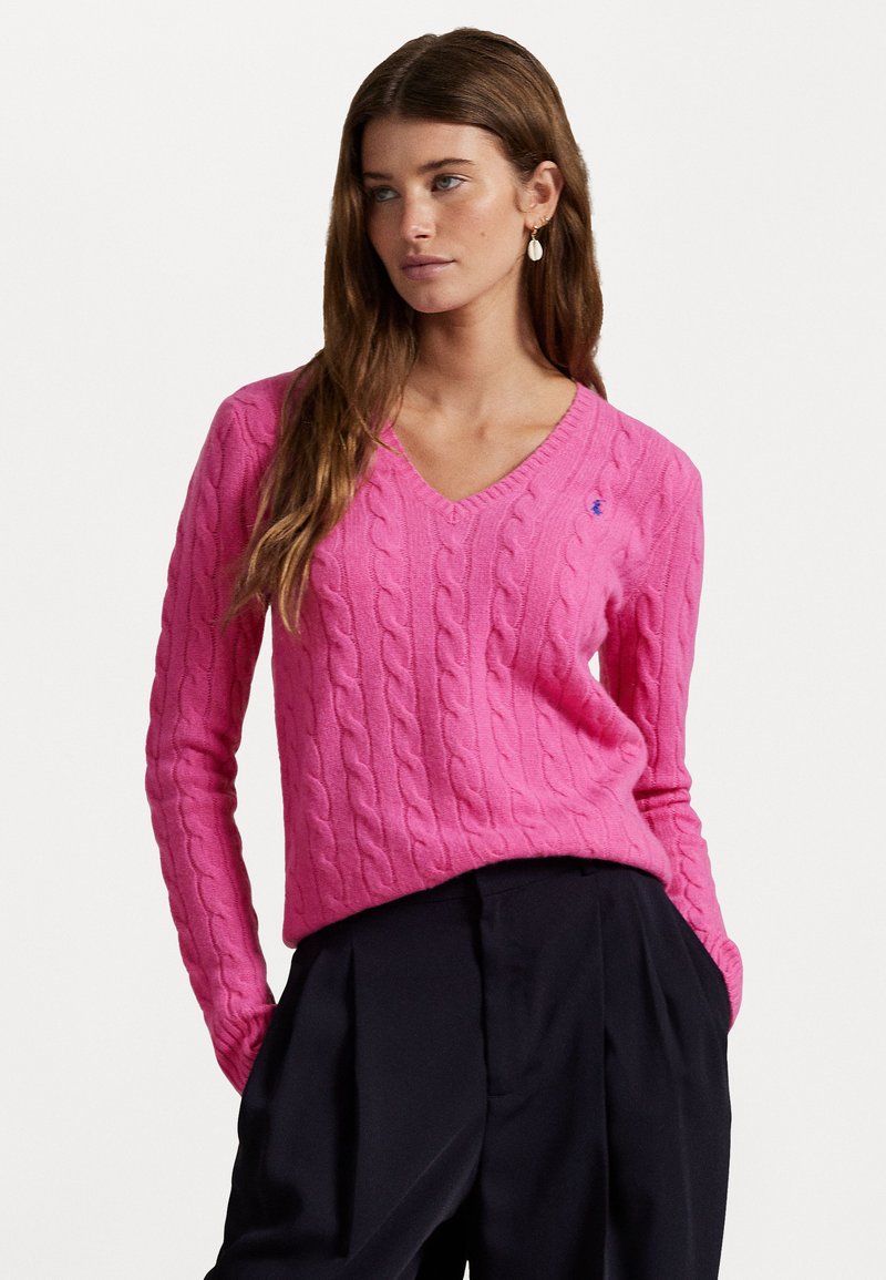 Polo Ralph Lauren CABLE-KNIT WOOL-CASHMERE V-NECK JUMPER  - Svetr - pink lace