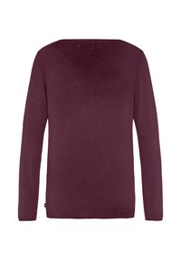Bordeaux langemouwen shirt met een ronde halslijn en een rechte snit. Gemaakt van zachte stof, met een klein label aan de linkerkant.