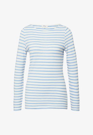 Wit shirt met lange mouwen met lichtblauwe horizontale strepen en een ronde hals, maat 36 van het merk s.Oliver.