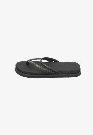 Schwarze Flip-Flops mit einer strukturierten Gummisohle, dünnem Riemendesign und einem dezenten GANT-Logo in Gold auf der Fußbett.