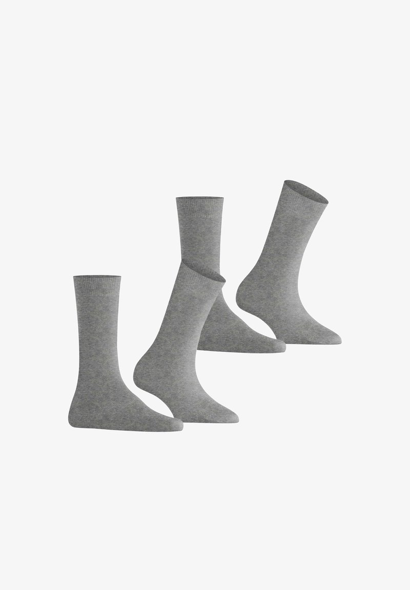 Set aus drei Paar mitteltöniger grauer Baumwollsocken mit gerippten Bündchen und einer glatten Textur im klassischen Crew-Längen-Design.