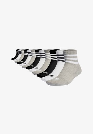 Set mit 12 Knöchelsocken in Schwarz, Weiß und Grau. Aus einem Baumwollgemisch, mit horizontalen Streifen und Logo auf der Zehenpartie. Weicher Textil.