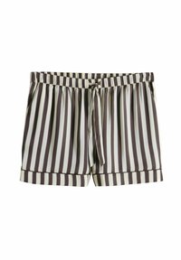 Gestreepte shorts met een elastische tailleband en een trekkoord, met afwisselend donkerbruin en crèmekleurige verticale strepen. Zachte stof, relaxte pasvorm.