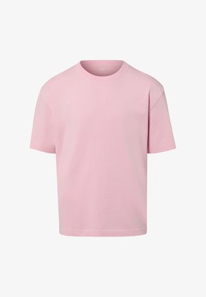 T-shirt rosa chiaro in cotone, con scollo rotondo e maniche corte. Taglio dritto senza motivi o grafiche.