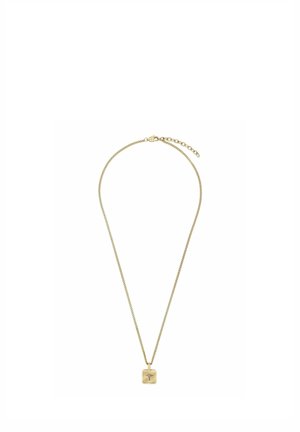 Delicado collar de cadena de oro con un pequeño colgante cuadrado que presenta un diseño detallado de árbol y un cierre ajustable.