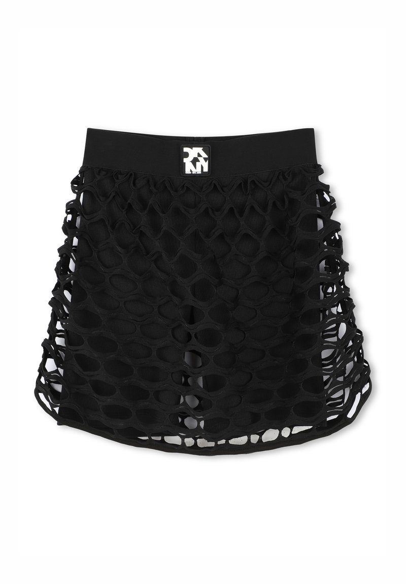 Jupe noire avec un design original en découpes et des motifs ovales, une taille élastique et un accent logo. Fabriquée en tissu extensible.