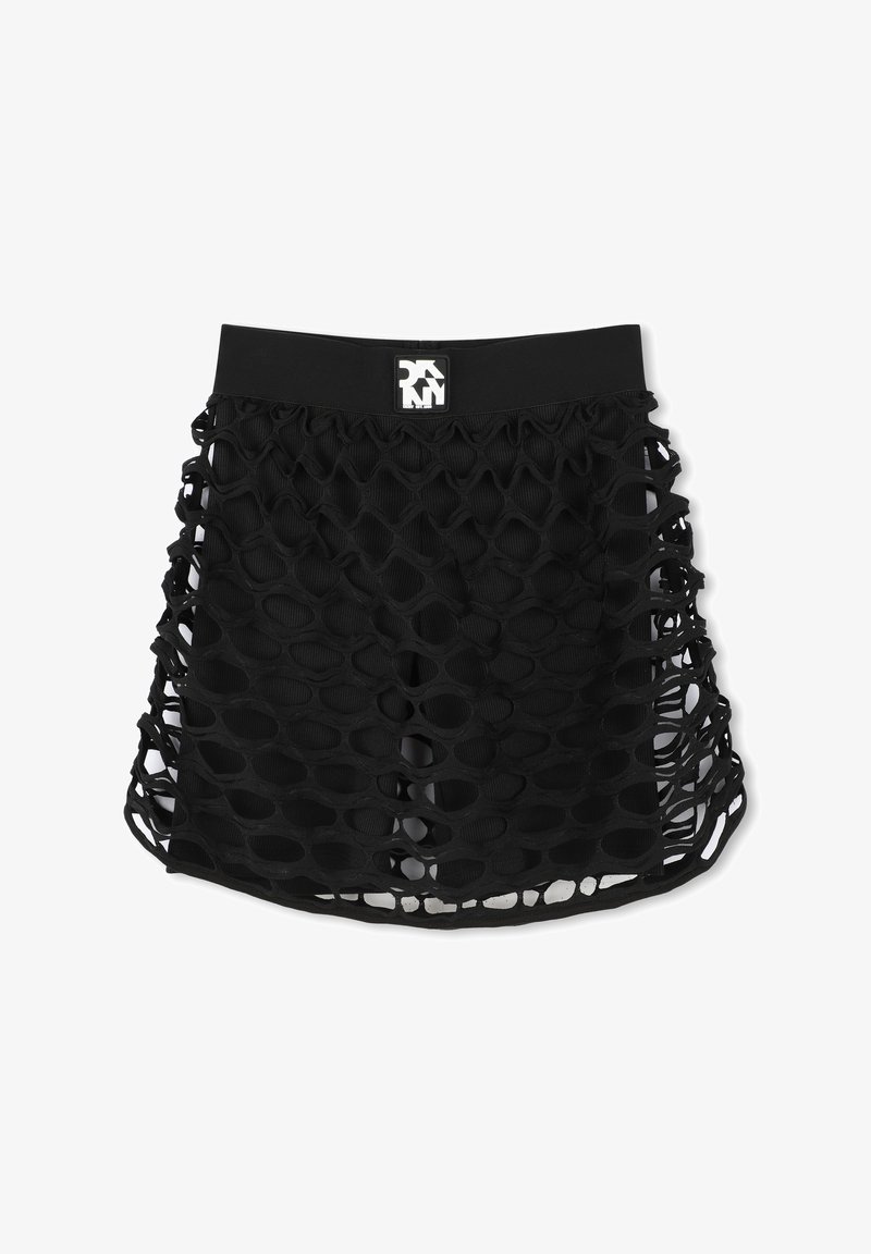 Jupe noire avec un design original en découpes et des motifs ovales, une taille élastique et un accent logo. Fabriquée en tissu extensible.