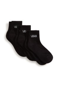 Sorte bomuldsstrømper i sæt af fire med ribbet ankel-design og hvid "VANS"-logo på hver. Blød tekstur, lav skærestil, ideel til afslappet brug.