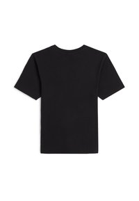 Zwarte korte mouwen T-shirt van katoen, met een ronde halslijn en een eenvoudig, strak ontwerp zonder zichtbare graphics of patronen.