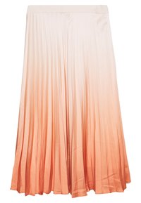 Falda midi plisada en degradado de melocotón a rosa suave, con una textura suave y cinturilla elástica para mayor comodidad.