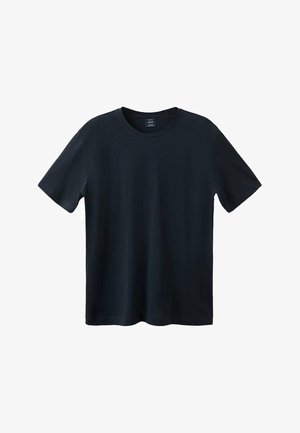 Majica kratkih rukava tamnoplave boje, izrađena od mekog i glatkog tkanja. Dizajn s okruglim izrezom, ravnim rubom i bez vidljivog brendiranja.