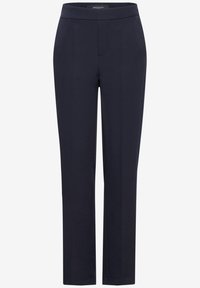 Marinblå skräddarsydda byxor med en slät yta, rak bendesign och en diskret framficka. Elastisk midja för komfort.