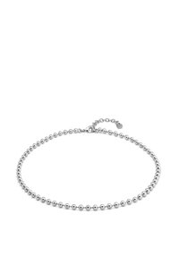 Collar de cuentas de plata con cuentas redondas de tamaño uniforme, que presenta un cierre de cadena con longitud ajustable para un mejor ajuste.