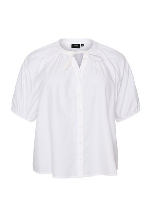 Zizzi, HEMDBLUSE MIT KNOPFLEISTE UND BINDEGÜRTEL - Skjortebluser - weiß
