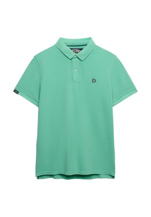 Mintgrøn kortærmet poloshirt med to knapper, lille broderet logo på brystet og mærke på venstre ærme.