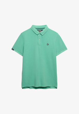 Mintgrøn kortærmet poloshirt med to knapper, lille broderet logo på brystet og mærke på venstre ærme.