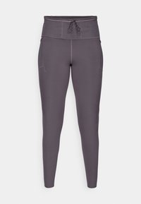 Lilla høyhalsede leggings med snorinnstring, med en glatt tekstur og sidelommer for ekstra funksjonalitet.
