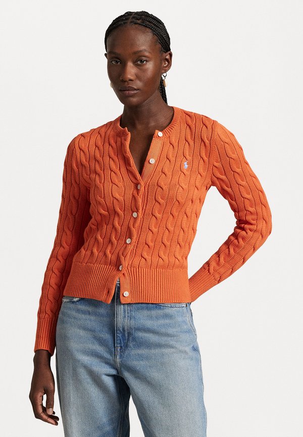 CABLE KNIT COTTON CREWNECK CARDIGAN - Cardigan - solar sky