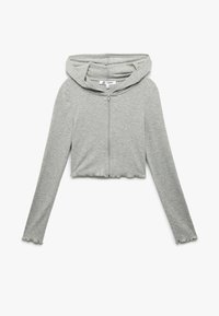 Grijze cropped zip-up hoodie met een geschulpte zoom en lange mouwen, gemaakt van zacht ribbelstof, met een capuchon.