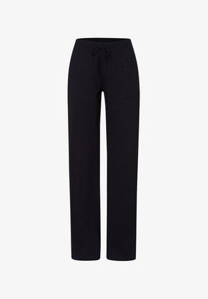 Zwarte, lichte broeken met een rechte pijp ontwerp, elastische tailleband en verstelbare trekkoord. Gemaakt van een zachte, rekbare stof.