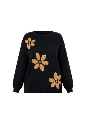 MIAMODA, PULLOVER, LOOSE FIT, PAILLETTEN-BLÜTEN, BALLON-LANGARM - Striktrøje - black