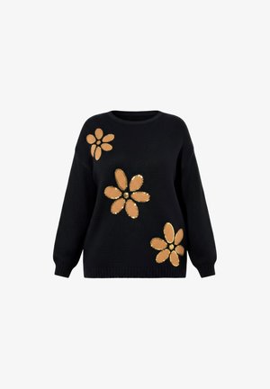 MIAMODA, PULLOVER, LOOSE FIT, PAILLETTEN-BLÜTEN, BALLON-LANGARM - Striktrøje - black