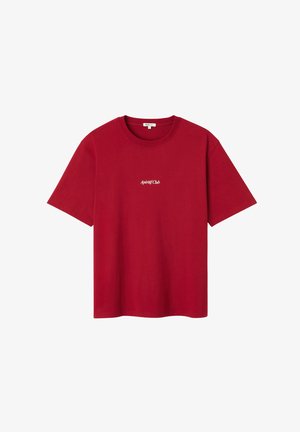 T-shirt rouge en coton à manches courtes et col rond. Présente le texte blanc « Aperitif Club » imprimé sur le devant. Design simple, coupe décontractée.