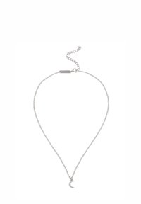 Collier en argent avec un petit pendentif en forme de croissant de lune agrémenté de décorations. Fermoir ajustable et maillons ovales délicats.