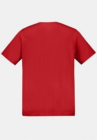 Rød bomulds T-shirt med klassisk rund hals og korte ærmer. Glat tekstur og ensfarvet, uden mønstre eller grafikker.