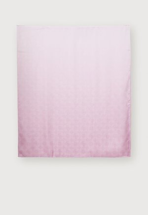 Foulard carré rose clair avec un motif floral et géométrique rose plus foncé subtil, réparti uniformément.