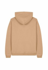 Felpa con cappuccio in tessuto beige, con una texture liscia, tasca a marsupio, polsini e orlo a coste, e una vestibilità comoda.