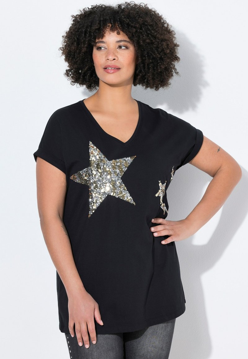 Angel of Style - KOMFORT FIT PAILLETTEN-STERNEN - Print T-shirt - black, Enlarge