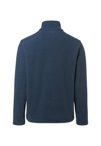 Pullover blu navy a maniche lunghe con colletto alto, tessuto strutturato con motivo a griglia e dettagli delle cuciture minimi.