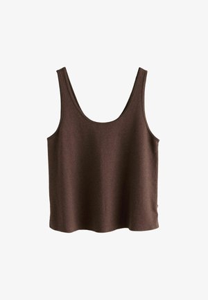 Pruun tank ülikond, millel on ümar kaelus, valmistatud pehmest kangast. Omab laiu rihmu ja lõdva lõiget, millel on allpool veidi kumer hem.