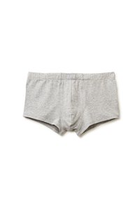 Šedé bavlněné boxerky s měkkou texturou, elastickým pasem a zaobleným designem pouzdra. Žádné viditelné loga ani vzory.