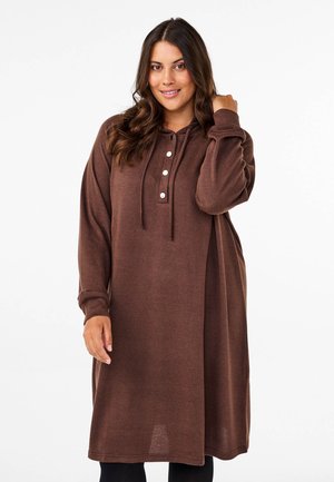 Zizzi LANGARM- MIT KAPUZE - Hverdagskjole - chocolate