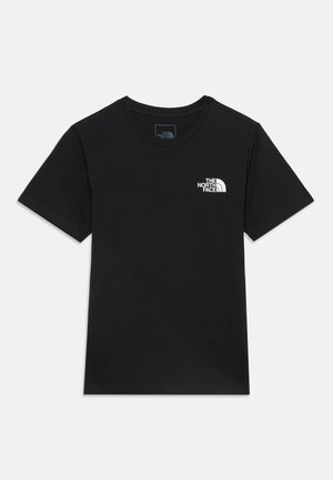 Sort T-shirt med korte ærmer og rund hals med lille hvid The North Face-logo på venstre bryst.