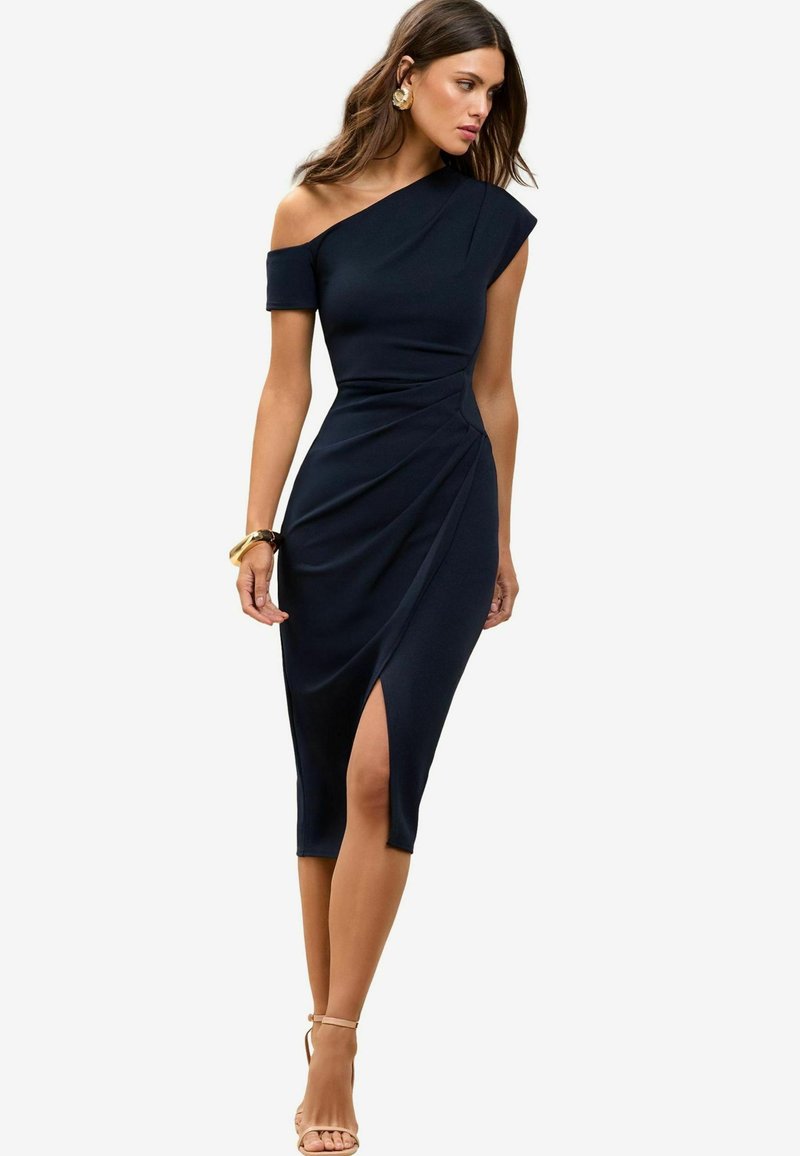 Lipsy PETITE FIT - OFF THE SHOULDER GATHERED WAIST MIDI - Egyenes szabású ruha - navy blue
