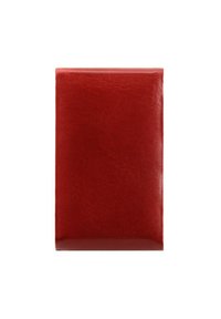 Portafoglio rosso in pelle con texture liscia e finitura lucida, caratterizzato da forma rettangolare e senza hardware o decorazioni visibili.