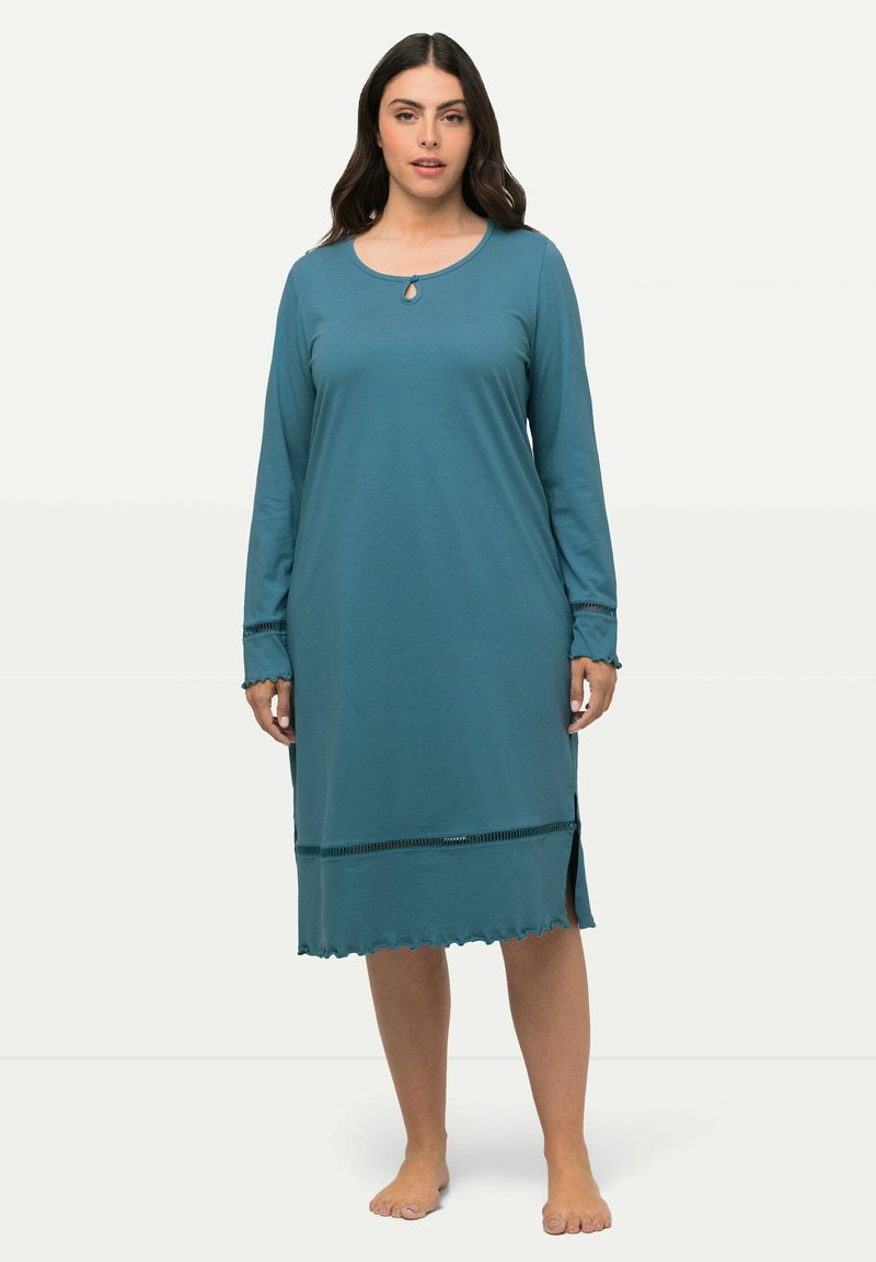 Ulla Popken OPEN ZOOM GESCHULPTE RANDJES RONDE HALS LANGE MOUWEN - Nattrøjer / negligé - petrol