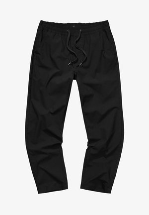 Pantaloni jogger neri realizzati in tessuto leggero. Presentano un elastico in vita con cordoncino, tasche laterali e gambe affusolate.