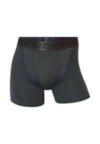 Gray boxer briefs with purple accents, featuring a breathable mesh fabric, a smooth waistband with the CR7 logo, and contrast stitching details.