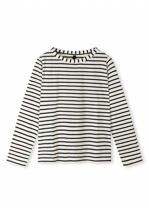 Maglietta a maniche lunghe in morbido cotone, con scollatura rotonda, a righe orizzontali bianche e nere e una vestibilità comoda.