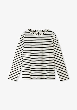 Maglietta a maniche lunghe in morbido cotone, con scollatura rotonda, a righe orizzontali bianche e nere e una vestibilità comoda.