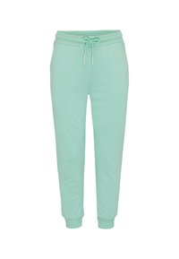 Mintgrüne Sweatpants aus weichem Stoff, mit einem elastischen Taillenbund und Zugband, schmal zulaufenden Säumen und Seitentaschen.